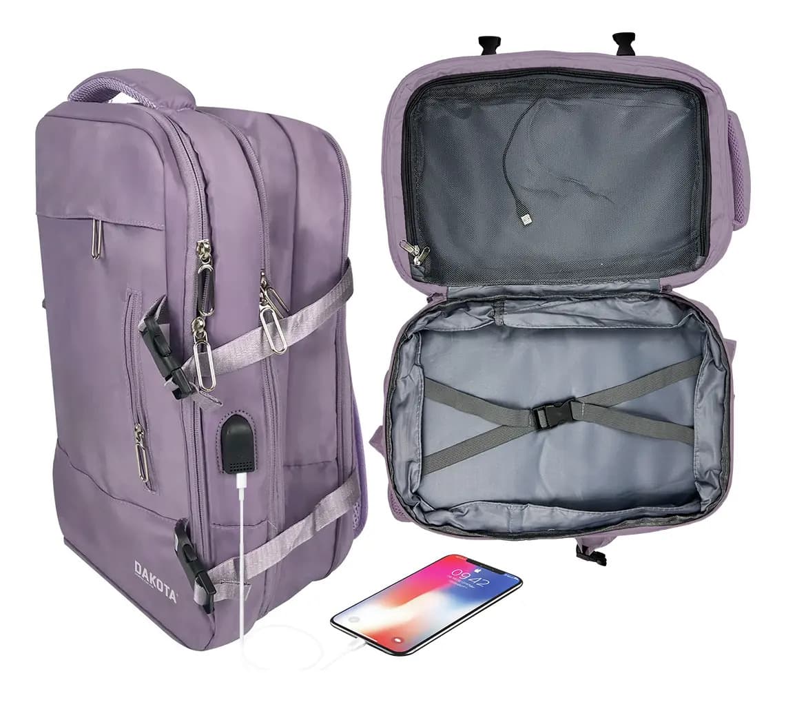 Mochila Viaje Carry On 24l Monobag Calidad Deluxe Reforzada Color Lila Diseño De La Tela Liso