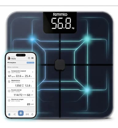 Balanza Digital Con Bluetooth Personal Minimalista Smart Bioimpedancia 4 Electrodos Invisibles Porcentaje Grasa Corporal Femmto