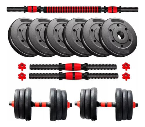 Kit Mancuernas y Barra con Tope a Rosca 25 Kg Discos PVC