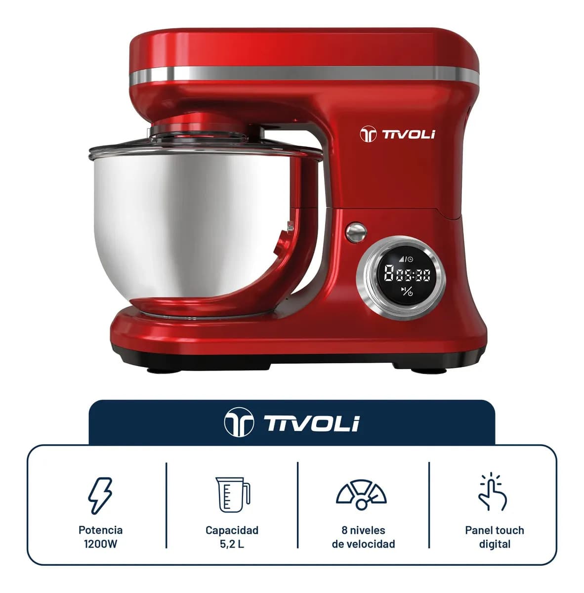 Batidora De Pie Planetaria Digital 3 En 1 Tivoli 5,2l 1200w Color Rojo Frecuencia 50 HZ 60 HZ