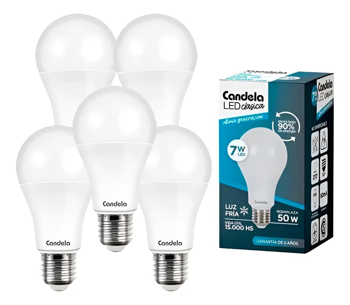 5 Lámparas Led 7w (50w) Luz Fría Candela Luz Blanco Frío