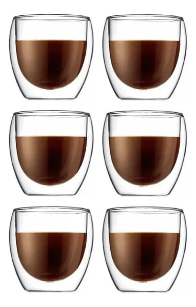 Set X6 Tazas Café Vidrio Doble Pared Borosilicato Espresso 150ml | Ideal Capuchino Latte Té Diseño Elegante | Resistente Al Calor Apto Lavavajillas Cocina Hogar Oficina Levys Bazar