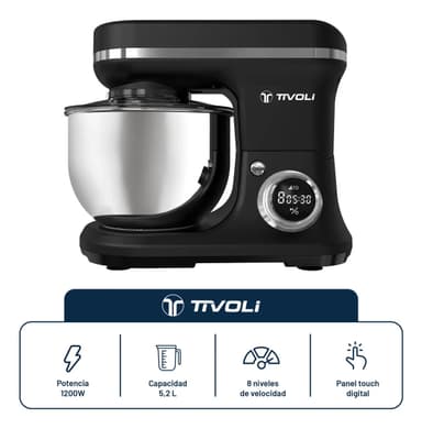 Batidora De Pie Planetaria Digital 3 En 1 Tivoli 5,2l 1200w Color Negro Frecuencia 50 Hz/60 Hz