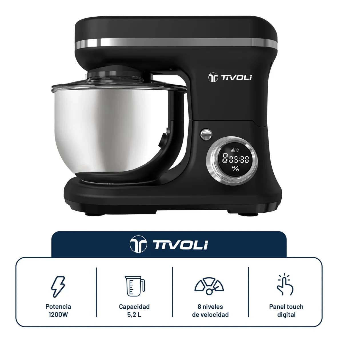 Batidora De Pie Planetaria Digital 3 En 1 Tivoli 5,2l 1200w Color Negro Frecuencia 50 Hz/60 Hz