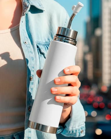 Set De Mate Listo Termo Autocebante 750ml Acero Inoxidable Doble Capa + Tapón Cebador Matero 2 En 1 | Blanco