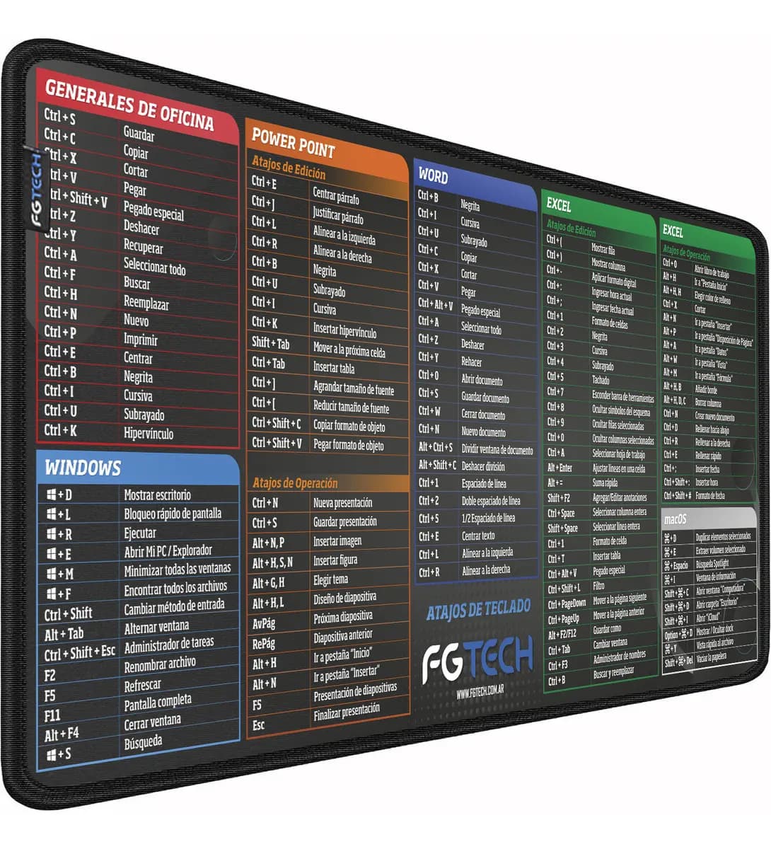 Mouse Pad Gamer 90x40 Antideslizante Bordes Cosidos Lavable Atajos