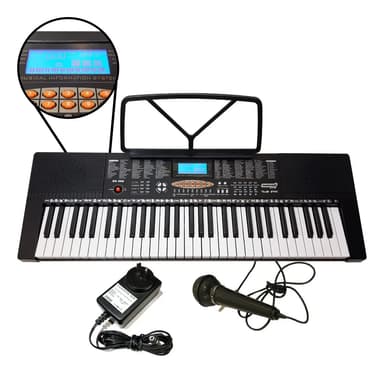 Teclado Órgano 5 Octavas 61 Teclas + Micrófono + Fuente Color Negro
