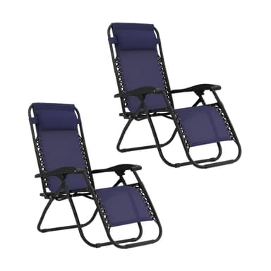Combo X2 Reposera Plegable Gravedad Cero Reforzada 150kg Apoya Vasos Para Playa Patio Color Azul Oscuro