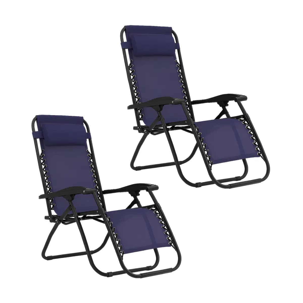 Combo X2 Reposera Plegable Gravedad Cero Reforzada 150kg Apoya Vasos Para Playa Patio Color Azul Oscuro