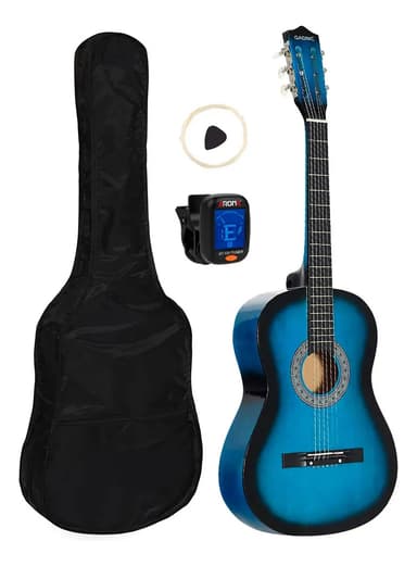 Guitarra Estudio Criolla Madera Gadnic + Estuche Transporte + Afinador + Trastes Cuerdas Nylon y Cobre Madera Tilo Color Azul