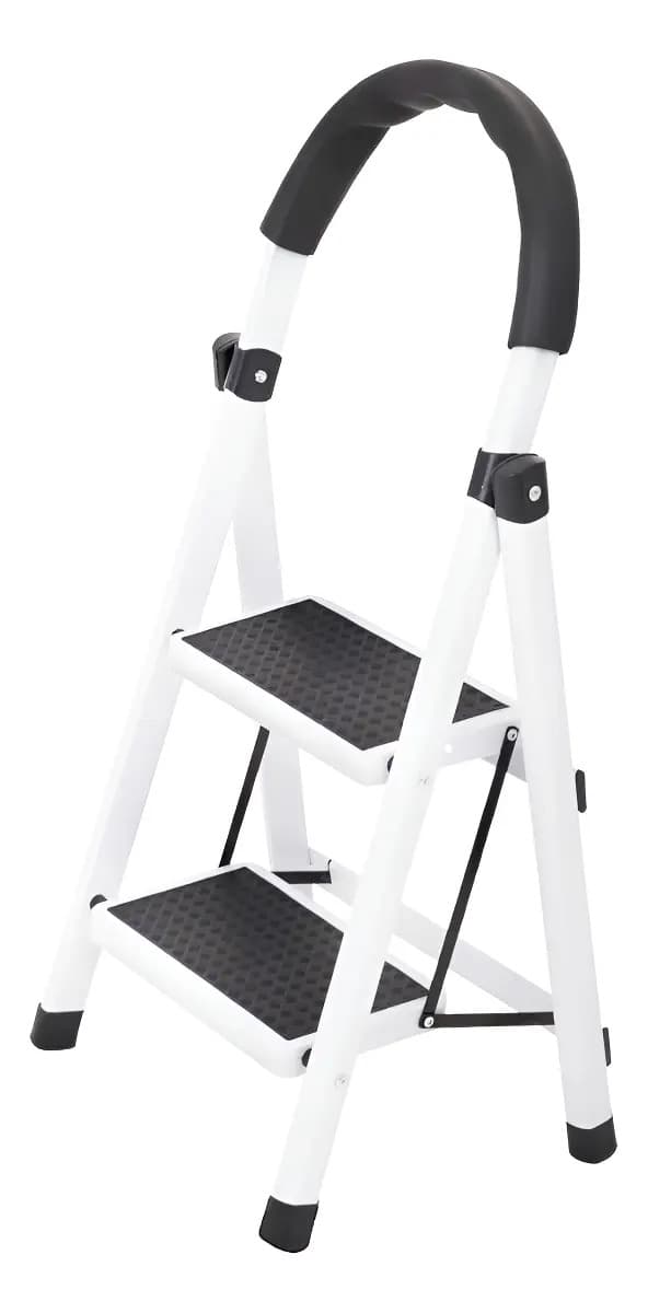 Escalera Plegable 2 Escalones Home Co. PLEG-2ESC color blanco de 84cm tijera tubos reforzados acero de carbono