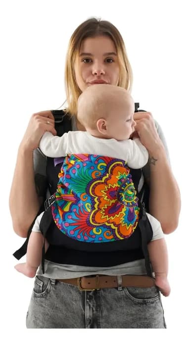 Koalita Portabebes® Mochila Ergonomica Color Negra Con Explosión De Colores