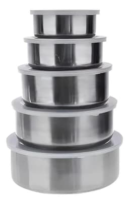 Set 5 Bowls Tapers De Acero Inoxidable Liviano Con Tapa Recipientes Cocina Alimentos Comida Levys Bazar Cocina Metalico