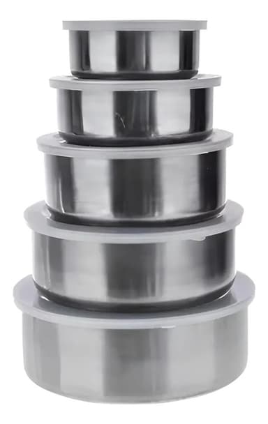 Set 5 Bowls Tapers De Acero Inoxidable Liviano Con Tapa Recipientes Cocina Alimentos Comida Levys Bazar Cocina Metalico