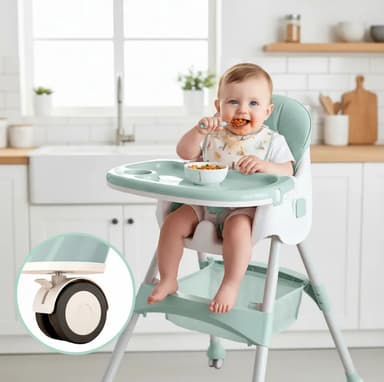 Silla Comer Bebe Plegable Baby Pops 2 En 1 Celeste Con Ruedas