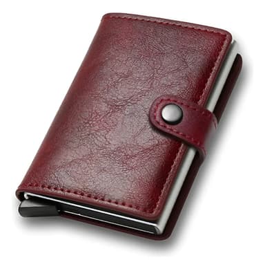 Billetera Y Tarjetero De Cuero Con Boton Rfid Minimalista Color Rojo Diseño de la tela Cuero Sintético