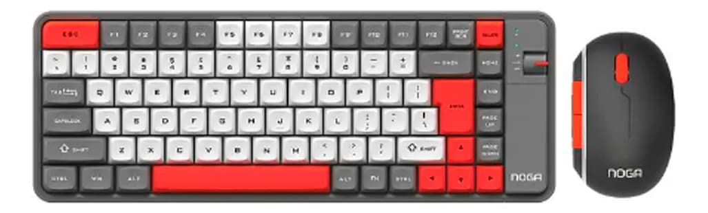 Combo Teclado Mouse Recargable Usb Bluetooth Noga Q20 Rojo Y Negro