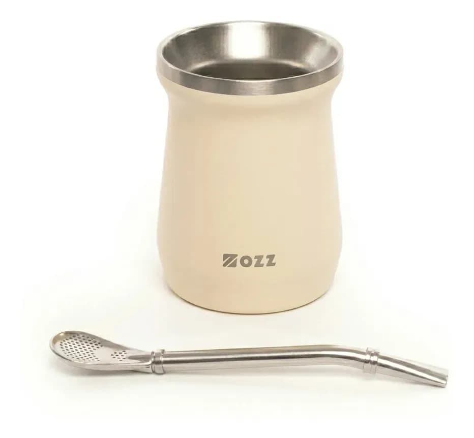 Mate Térmico De Acero Inox. Doble Pared Y Bombilla - 160 Ml Color Crema 160ml