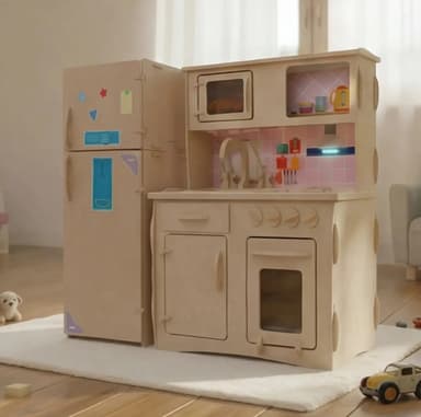 Cocinita De Juguete De Madera Con Heladera Infantil más Stickers decorativos de Regalo incluye cola vinilica Fácil Armado
