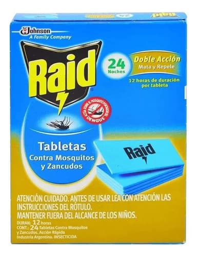Raid Tabletas Repelente Anti Mosquitos 24 Noches X 24 Und