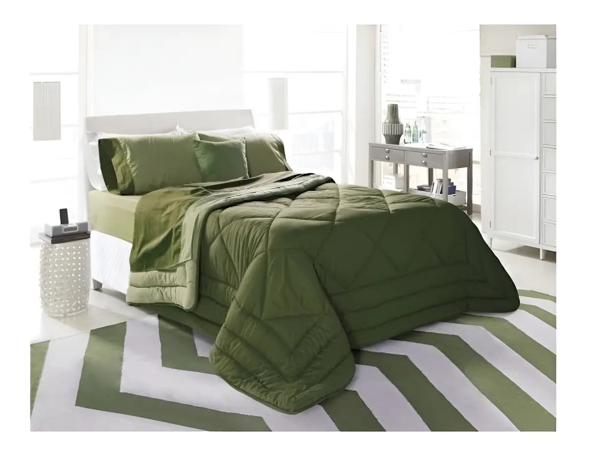Acolchado Jean Cartier Sense Dúo Sense Dúo 1 1/2 plaza diseño liso color oliva de 165cm x 245cm