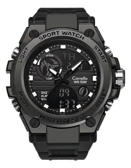 Reloj Deportivo Carrello VT-2104 para Hombre: Diseño Dual Análogo-Digital, Cronógrafo de Precisión, Alarma y Luz LED. Resistente y Robusto, Estilo Táctico Militar. ¡Para Uso Diario y Deporte! - Negro
