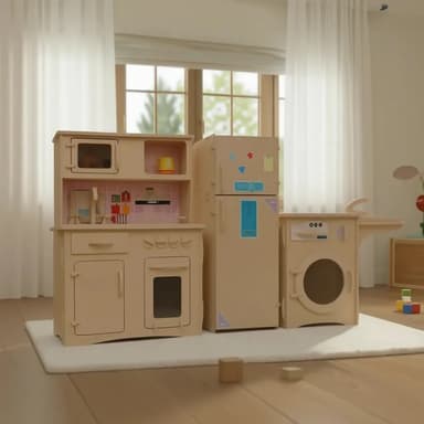 Cocina Heladera Lavarropas Infantil Madera El Rey Del Fibro Crudo