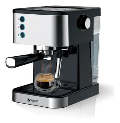 Cafetera Expresso Suono 1.5 L Acero Inoxidable 20 Bar Calentamiento de Tazas 1350 W Color Negro/Plateado