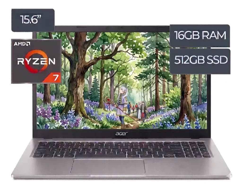 Notebook Acer Aspire Go 15 Procesador Ryzen 7 7730u 16gb De Ram Ddr4 512gb Ssd M.2 Nvme Gráficos Amd Radeon Pantalla 15.6'' Full Hd 1920 X 1080 Wi-fi 6 Windows 11 Home Color Plateado