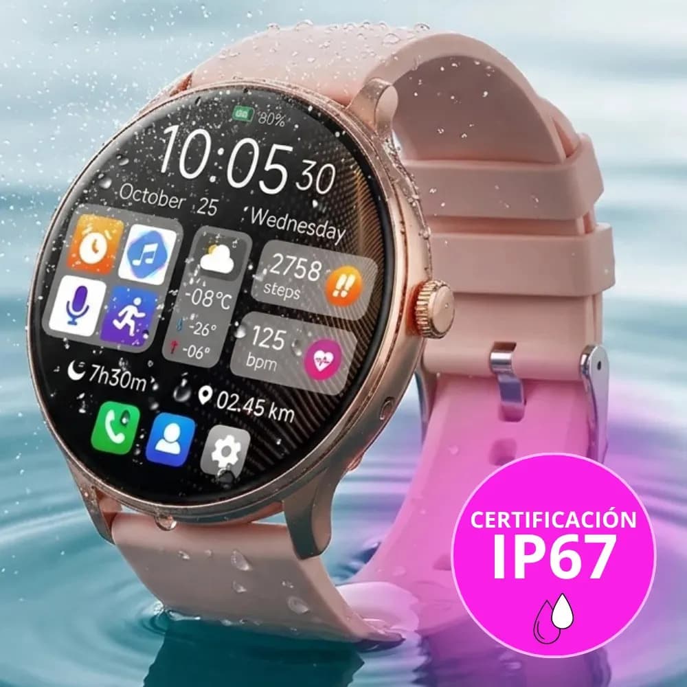 Smartwatch Jd Tokio 1.38 IP67 Llamadas Bluetooth Presión Arterial Frecuencia Cardiaca Mujer Redondo Múltiples Modos Deportivos Reloj Inteligente Color Rosa Smart Watch