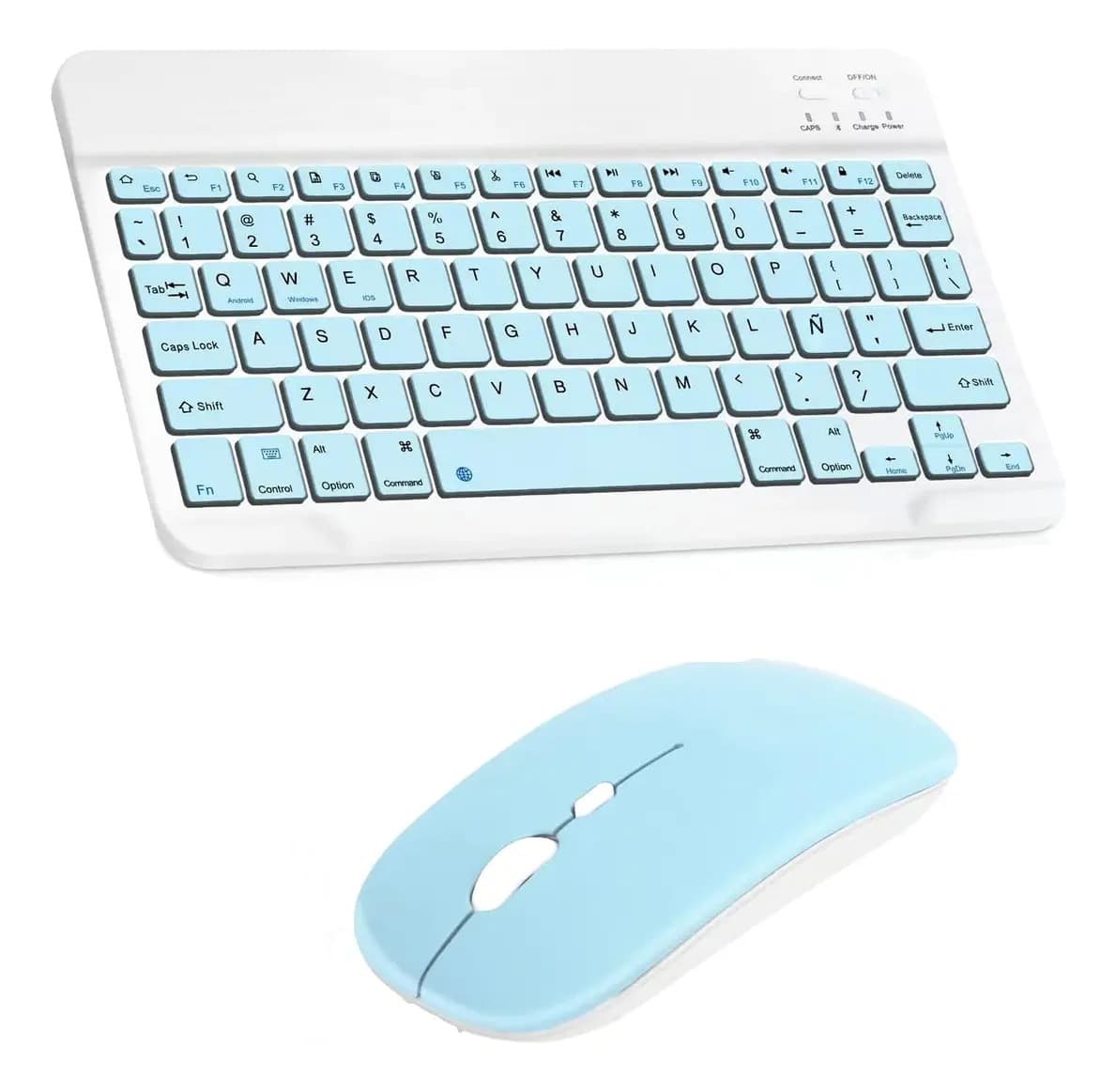 Kit Teclado Y Mouse Bluetooth - Celeste - Combo Notebook Celular Tablet Intco Rdkm-906