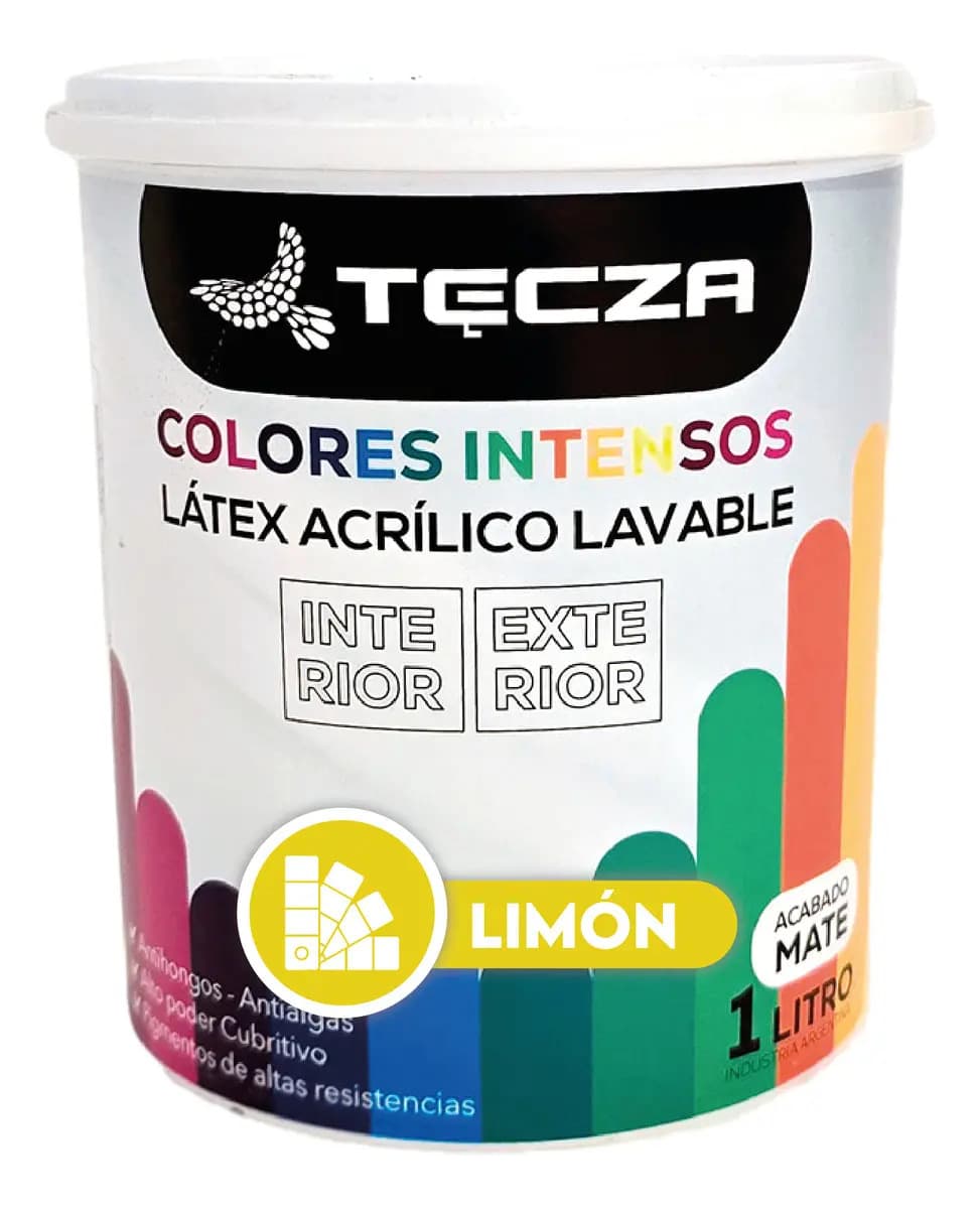 Pintura Latex Limon Lavable 1 Litro. Tecza, Linea Colores Intensos Preparados Apto Interior Y Exterior, Acabado Mate.