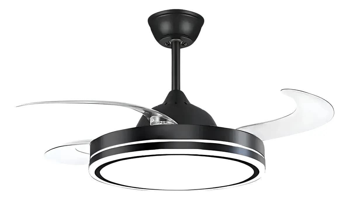 Ventilador De Techo North Level Retráctil Color Negro Con App 3 tipos de Luz Cálida Fría 4 Aspas Transparentes Control Remoto Diámetro 48 Cm Frecuencia 50-60 Material Plástico Abs