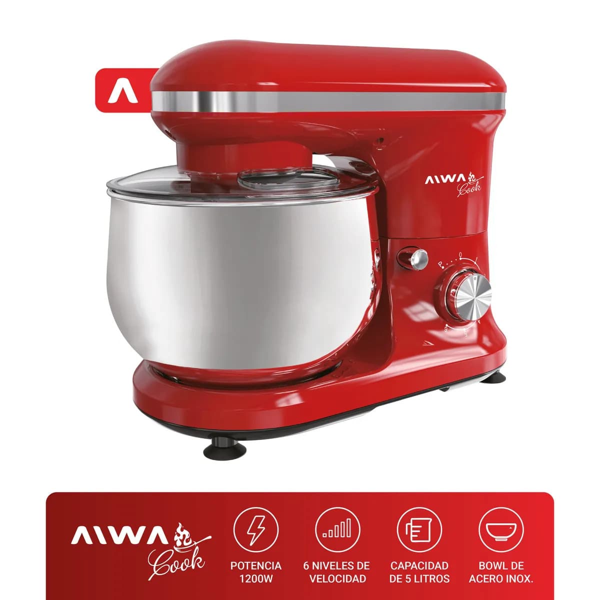 Batidora De Pie Planetaria Aiwa 5lt 1200w Clase Ii Rojo