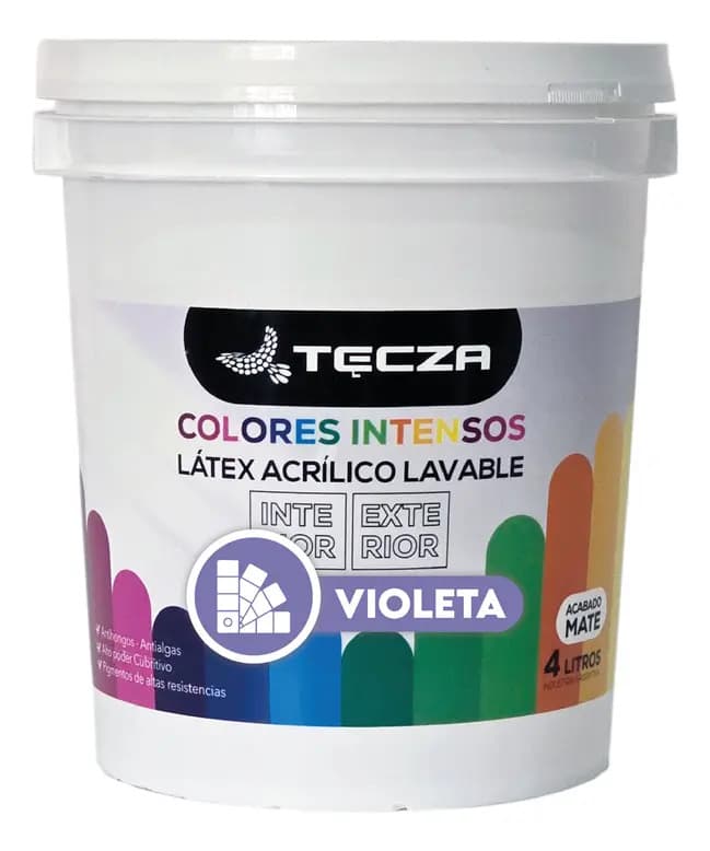 Pintura Latex Violeta Tecza, Lavable X 4 Litros, Linea Colores Intensos Preparados Apto Interior Y Exterior, Acabado Mate.