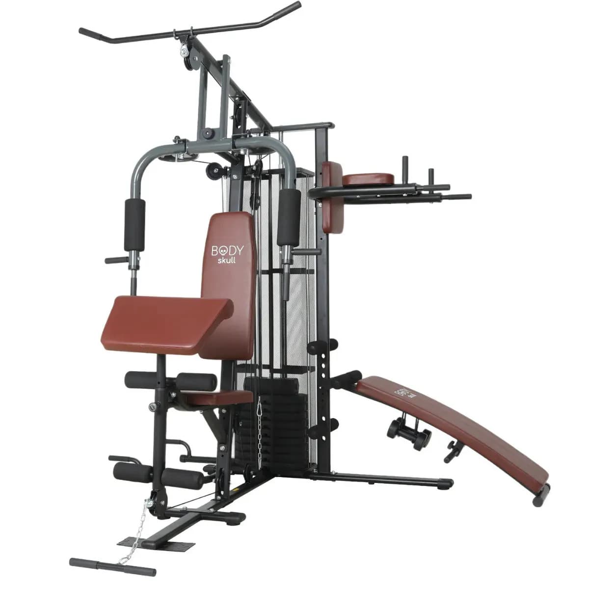 Multigimnasio Multigym Body Doble Estación Homegym Gris Con Tapizado Marrón Mini Gimnasio Para El Hogar Usuario 150 Kg Y 70 Kg De Carga De Pesas Incluidos Gris Marron - 204-m