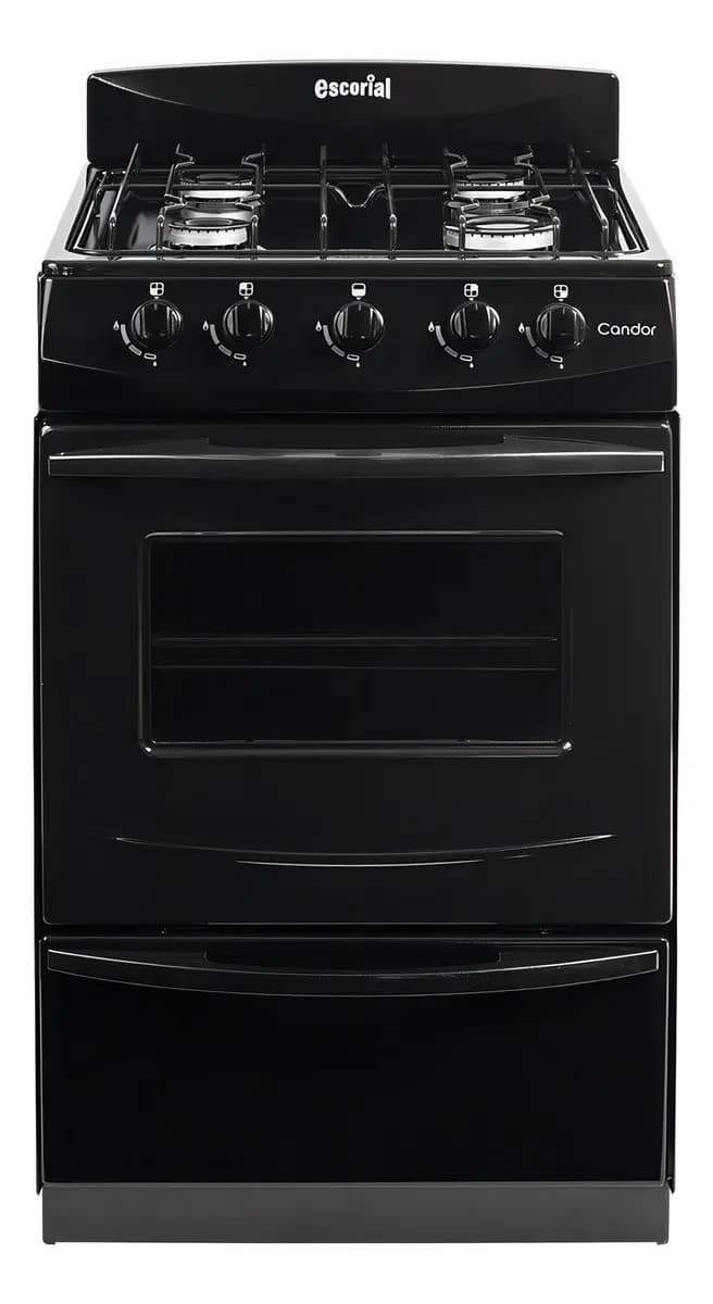 Cocina Negra Escorial Candor S2 Black 4 Hornallas Visor Y Parilla gas natural