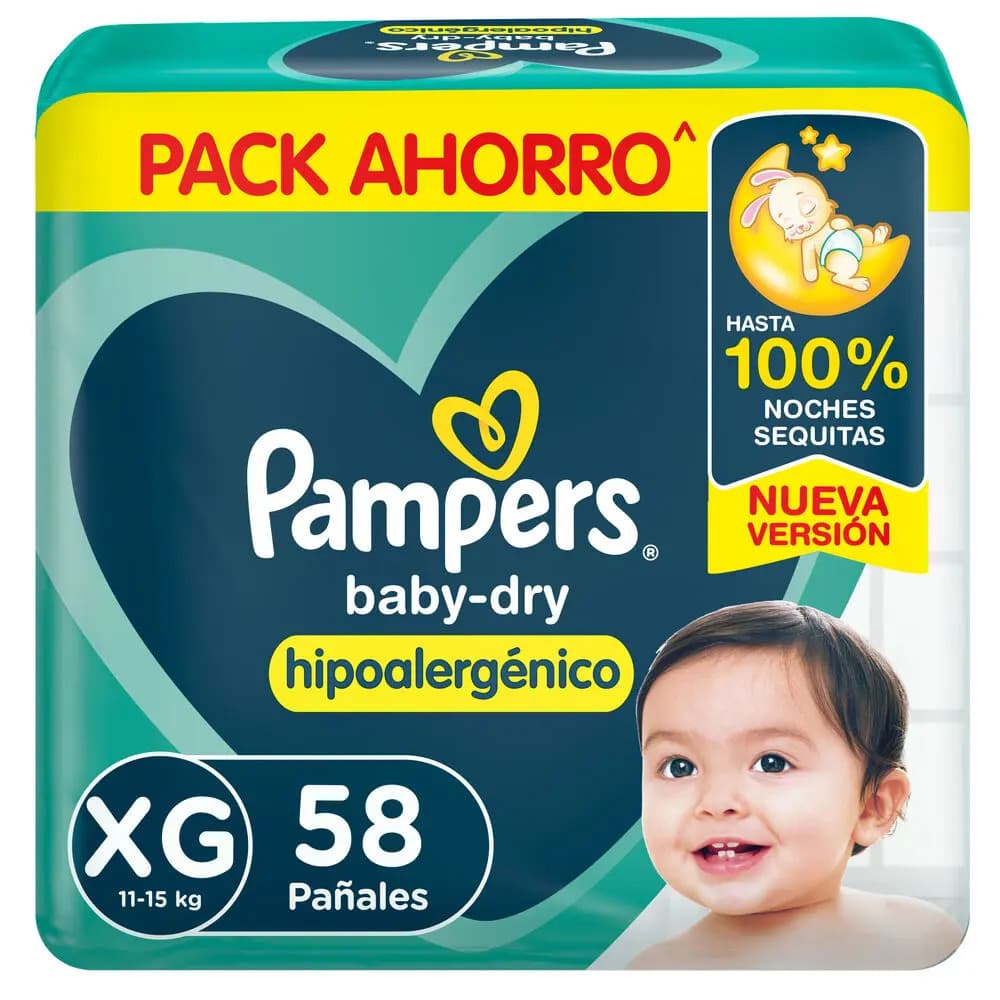 Pañales Pampers Baby Dry XG x 58 unidades