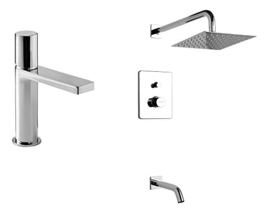 Combo Grifería Piazza Lounge Cromo Lavatorio Ducha Premium Plateado