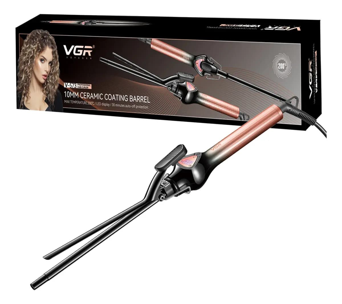 Rizador Buclera Vgr V-573 Cerámica Pro 200°c 7 Niveles Led Rosa