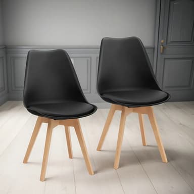 2 Sillas Comedor Tulip Diseño Nordico Patas Madera Almohadon Estructura De La Silla Negro