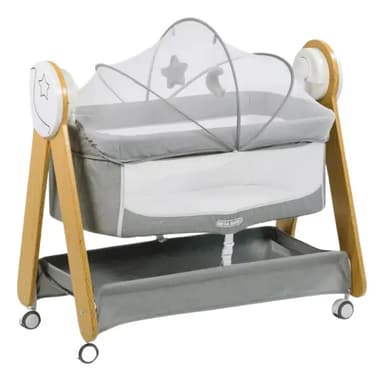 Cuna De Bebé Estrella Mega Baby De Madera Eléctrica Mecedora Color Grey Diseño Osito