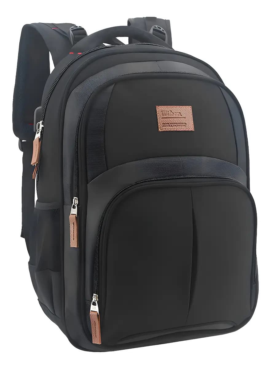 Mochila Wilson Porta Notebook Con Puerto Usb Original Reforzada Amplia 30 L Diseño Urbano Ejecutiva Profesional Uso Ideal Oficina Trabajo Viaje Unisex Color Negro 65.11112bl