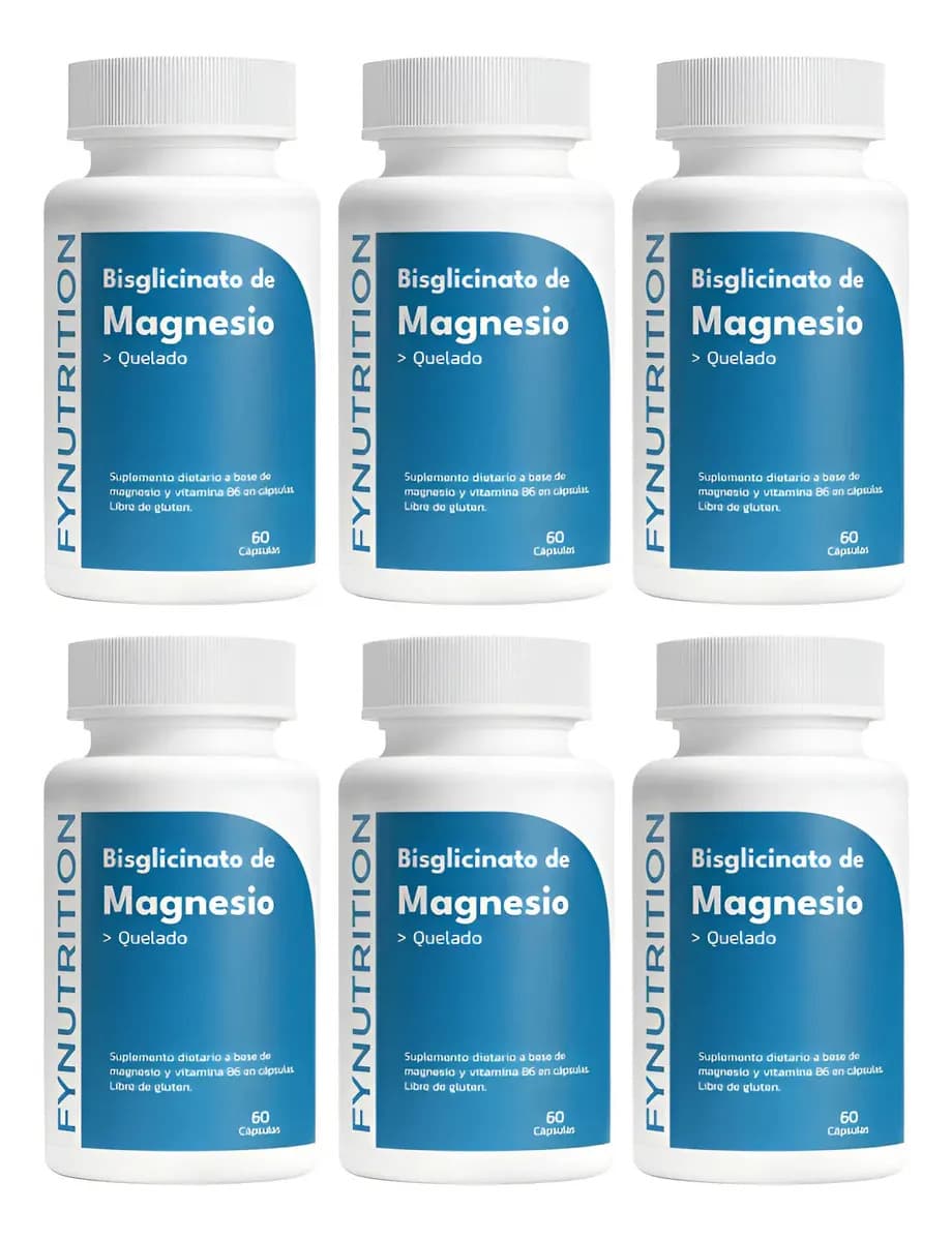 Bisglicinato De Magnesio Fynutrition Quelado - 60 Cáp. - X6 Sin Sabor