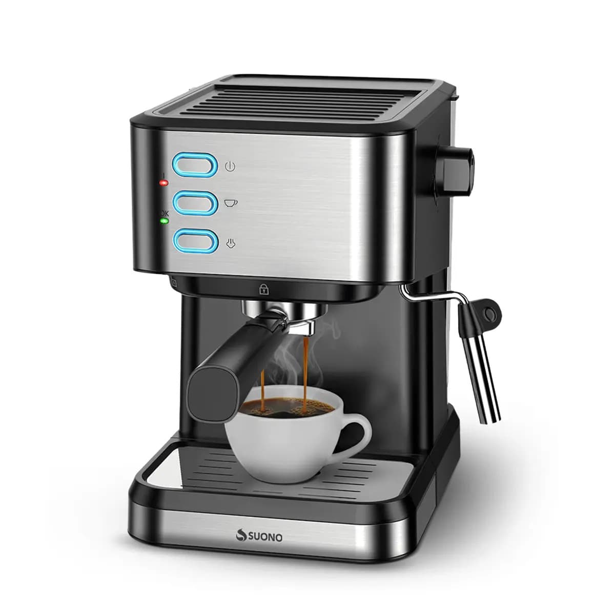 Cafetera Espresso Suono Con Vaporizador De Leche 20 Bar Acero Inoxidable