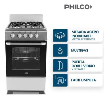 Cocina Multigas Philco PHCN50P 4 Hornallas 50cm Color Plata