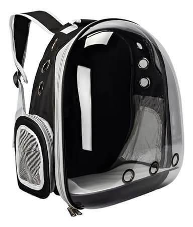 Mochila Transportadora Mascotas Capsula Transparente Waggs Negro