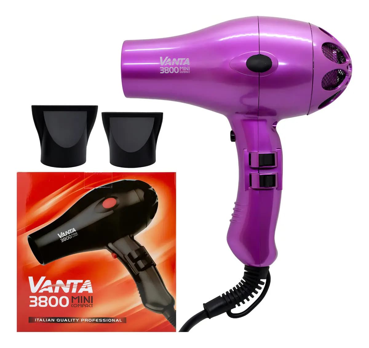 Vanta 3800 Mini Compact Secador Pelo Profesional 1800w Rojo Color Violeta