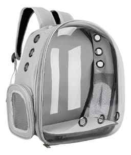 Mochila Transportadora Mascotas Capsula Transparente Waggs Color Gris