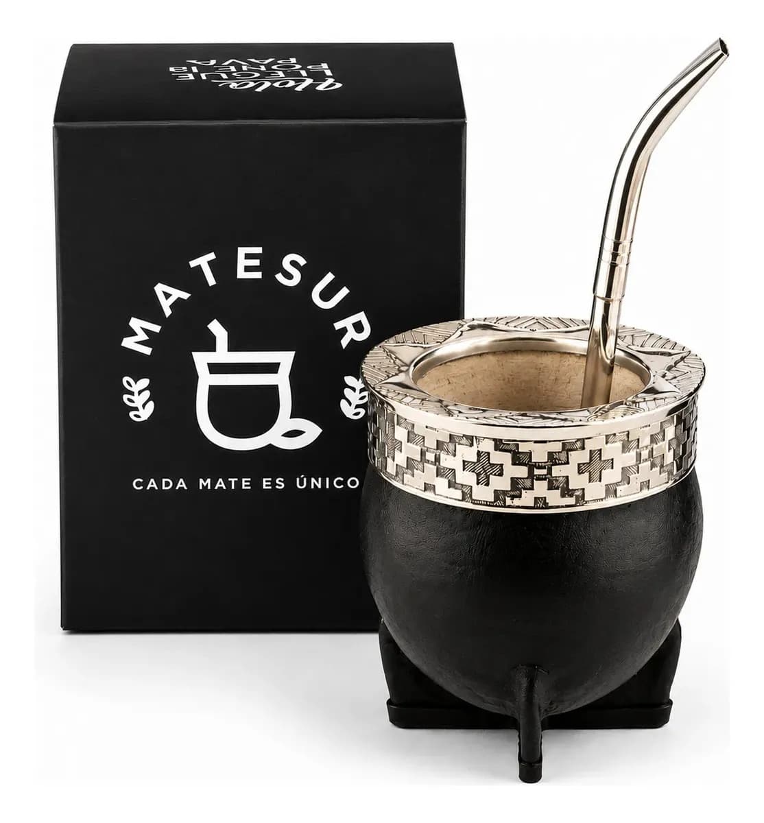 Mate Uruguayo Imperial Alpaca Matesur Cincelado Cinta Pampa + Bombilla Pico Loro